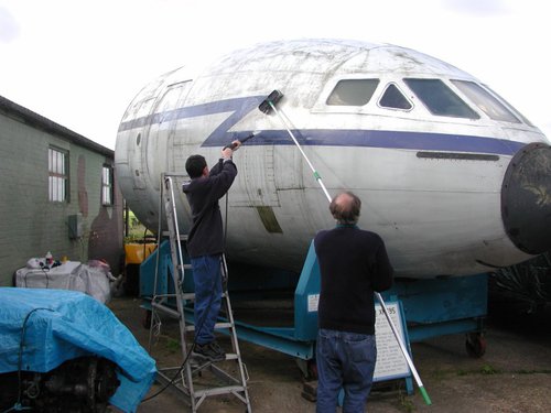 Cleaning the Comet nosecone at the De Havilland museum